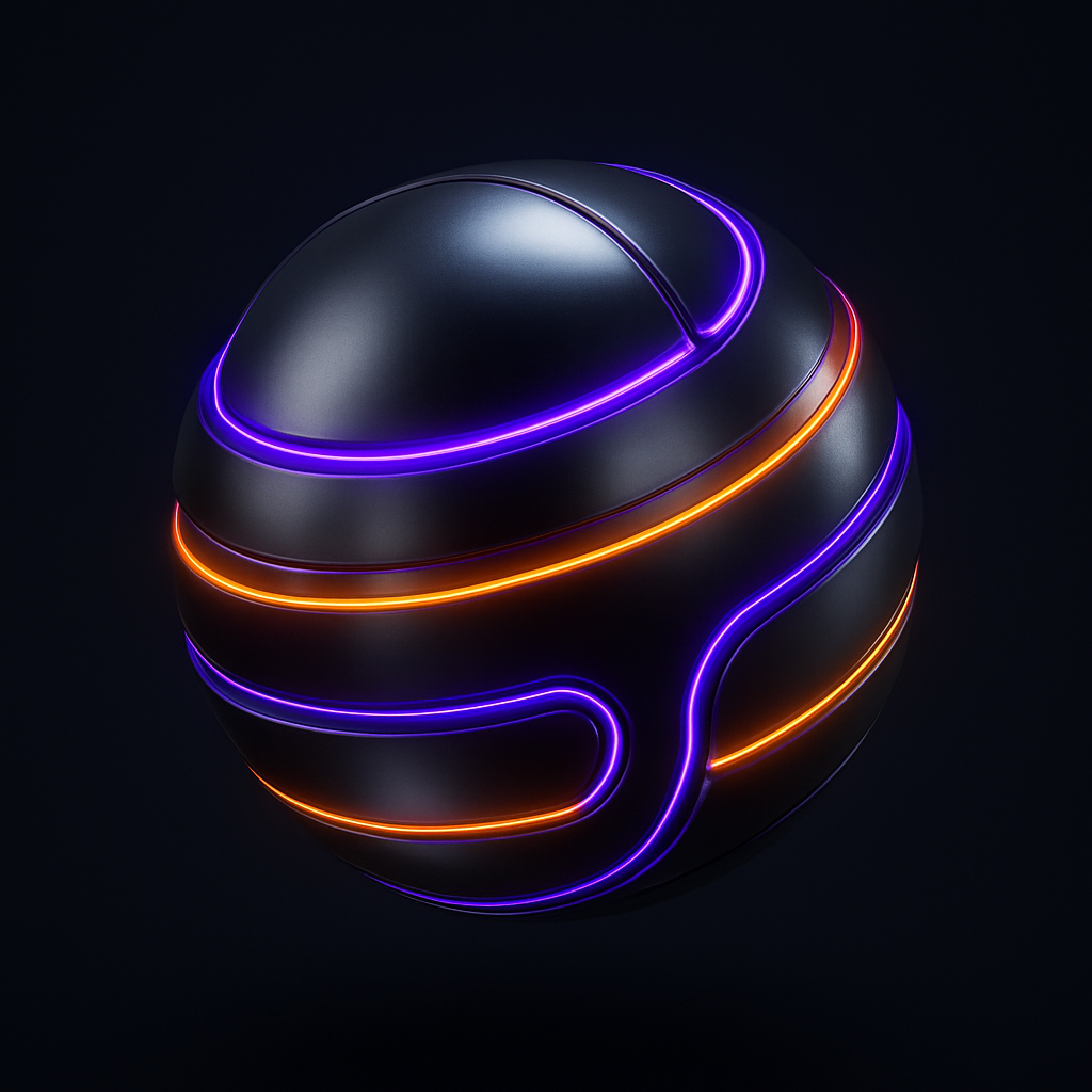 edmxlabs metallic sphere brand totem with neon grooves